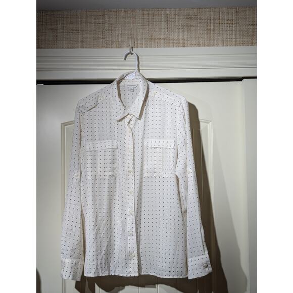 Banana Republic Cream Dot 2 Chest Pocket Epaulet Button Up Blouse Womens Sz XL - Picture 10 of 10
